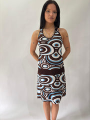 sailor drop | taille: S · couleur: marron · article: robe · détails: à motifs + encolure dos-nu + longueur mini