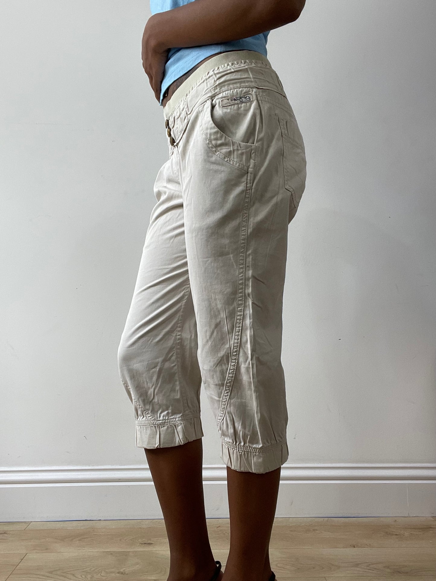 midsummer edit | small white old bershka cropped trousers with gold button detail