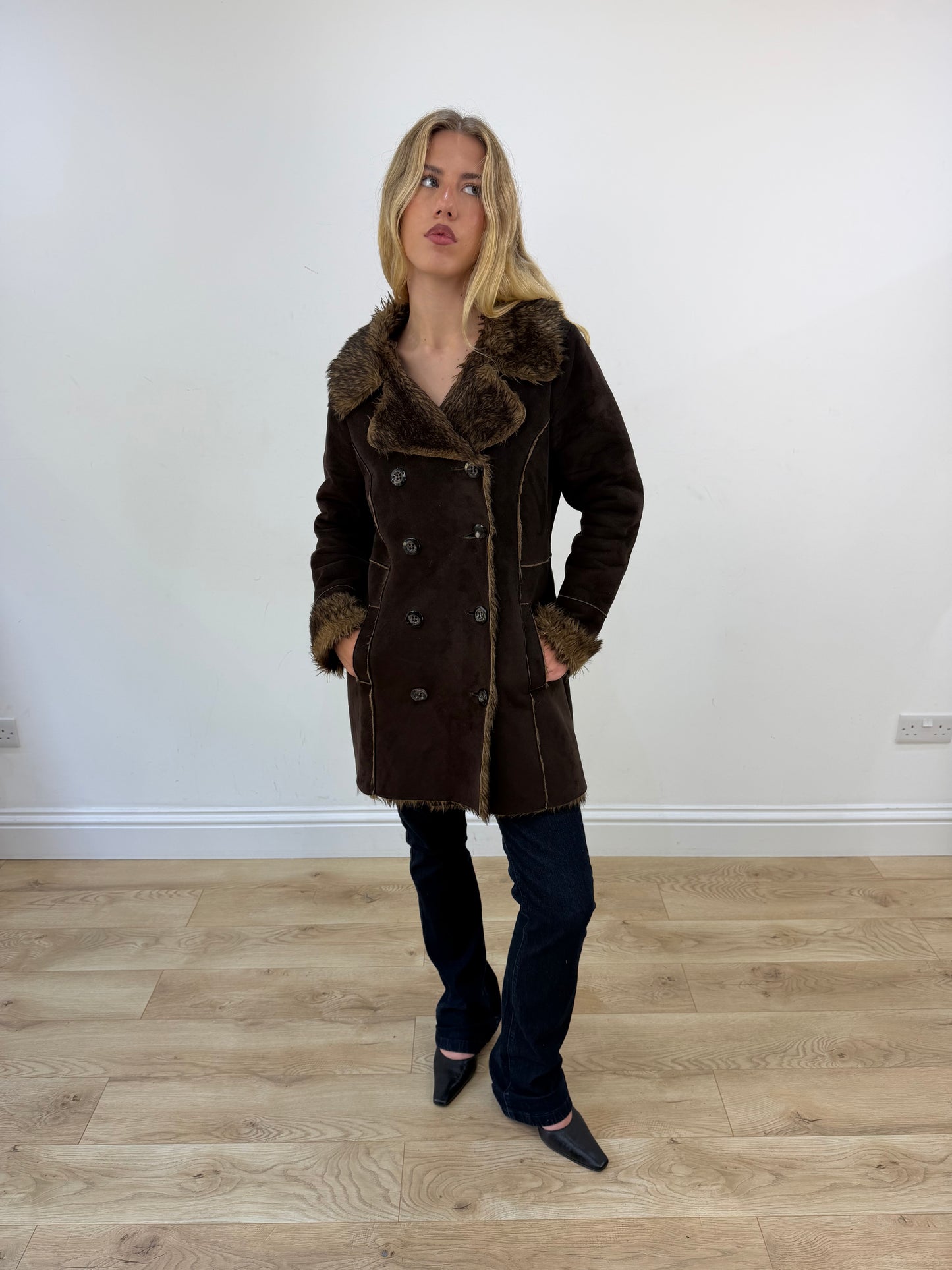 small chocolate brown button trench coat