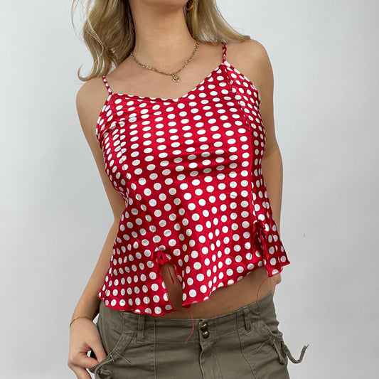 COTTAGECORE DROP | small red and white silky circle print cami top