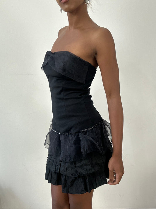 BEST PICKS | small black bandeau mini dress with ruffle skirt