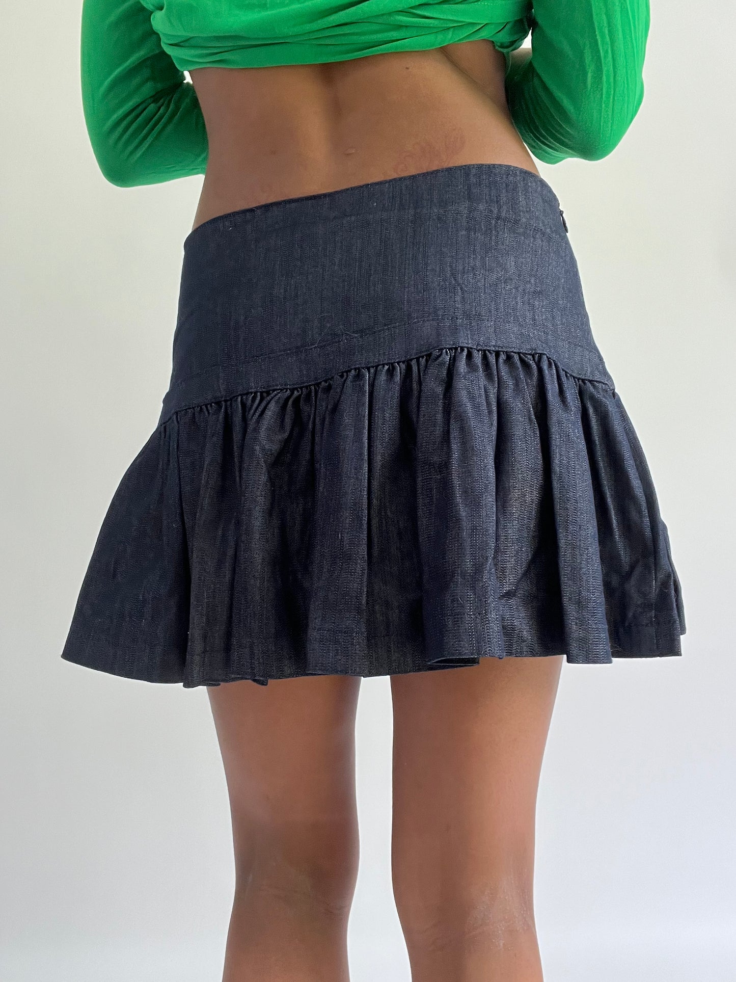 BEST PICKS | small blue denim ruffle hem mini skirt