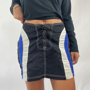 💻💚 AMELIA GRAY DROP | small black lace up skirt with blue and white panels