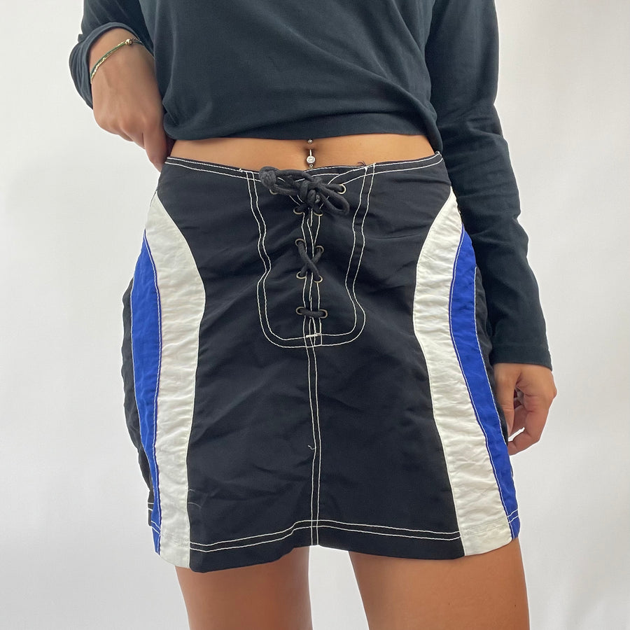💻💚 AMELIA GRAY DROP | small black lace up skirt with blue and white panels