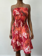 BEST PICKS | small orange and pink ruched bandeau mini dress