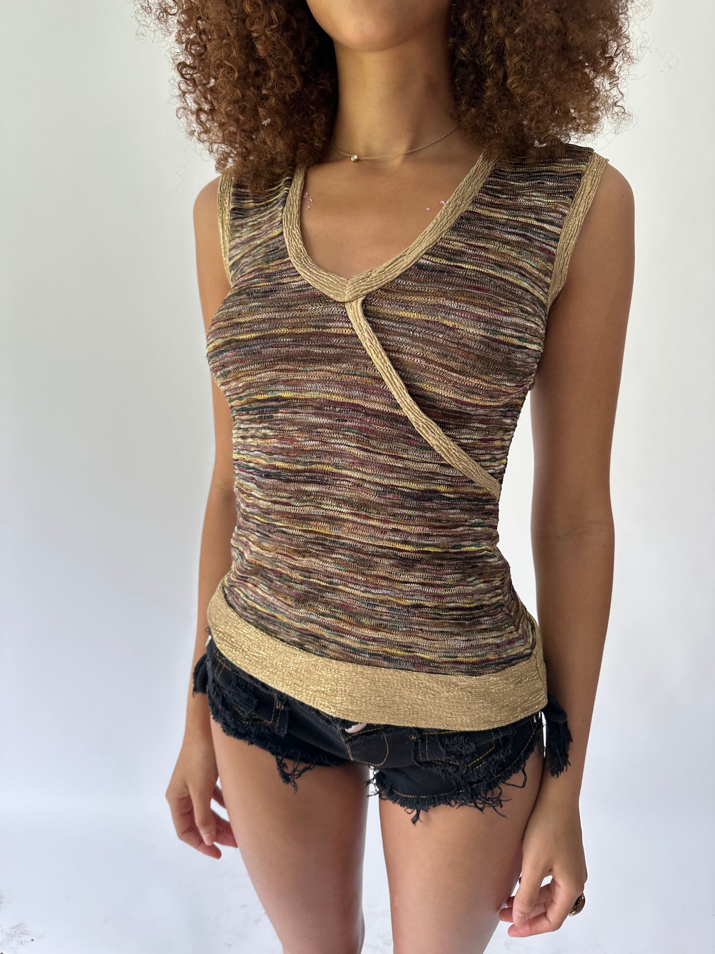 festival drop | medium gold striped tank top