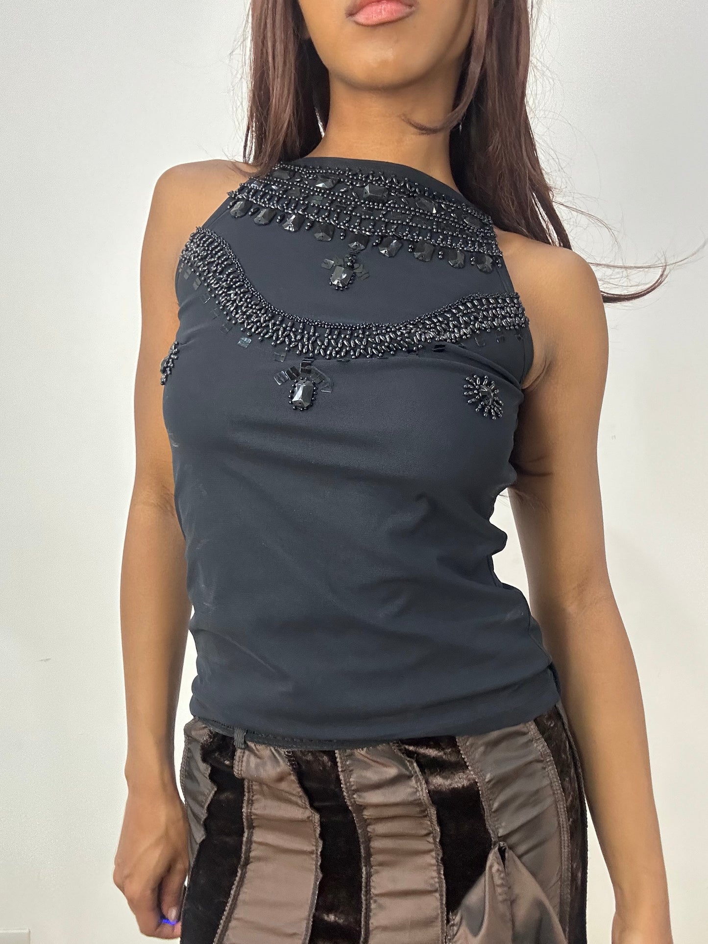 vintage edit thirty-three | small black rhinestone beaded tank top