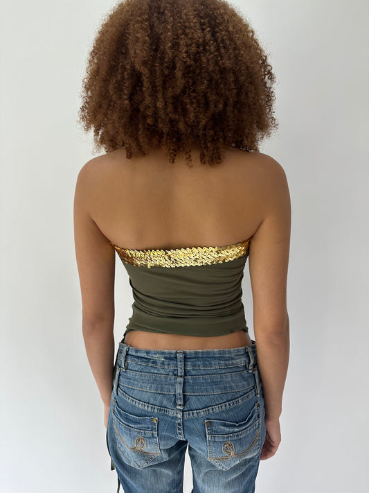 ‼️festival drop | small green bandeau ruched sequin top