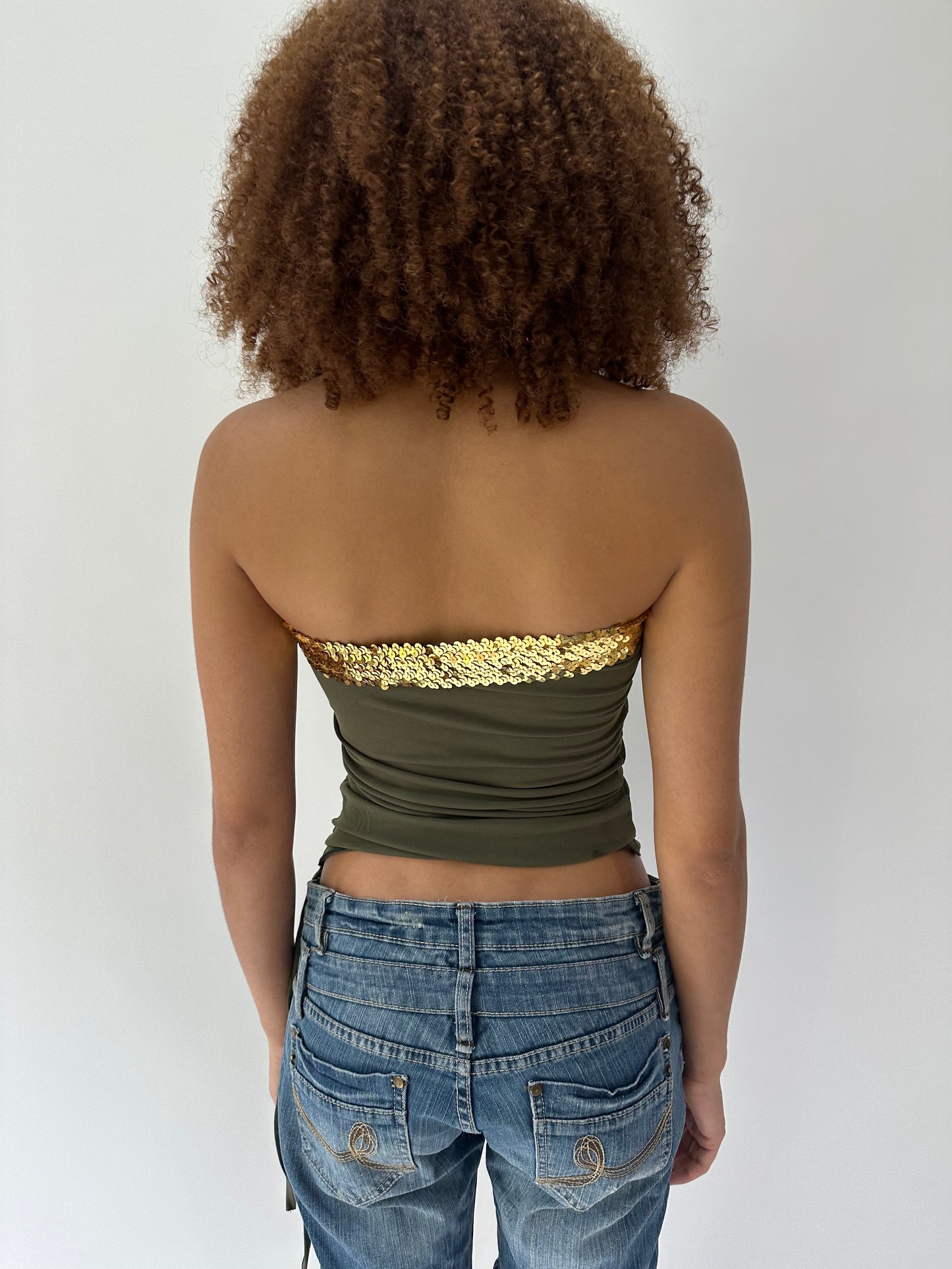 ‼️festival drop | small green bandeau ruched sequin top