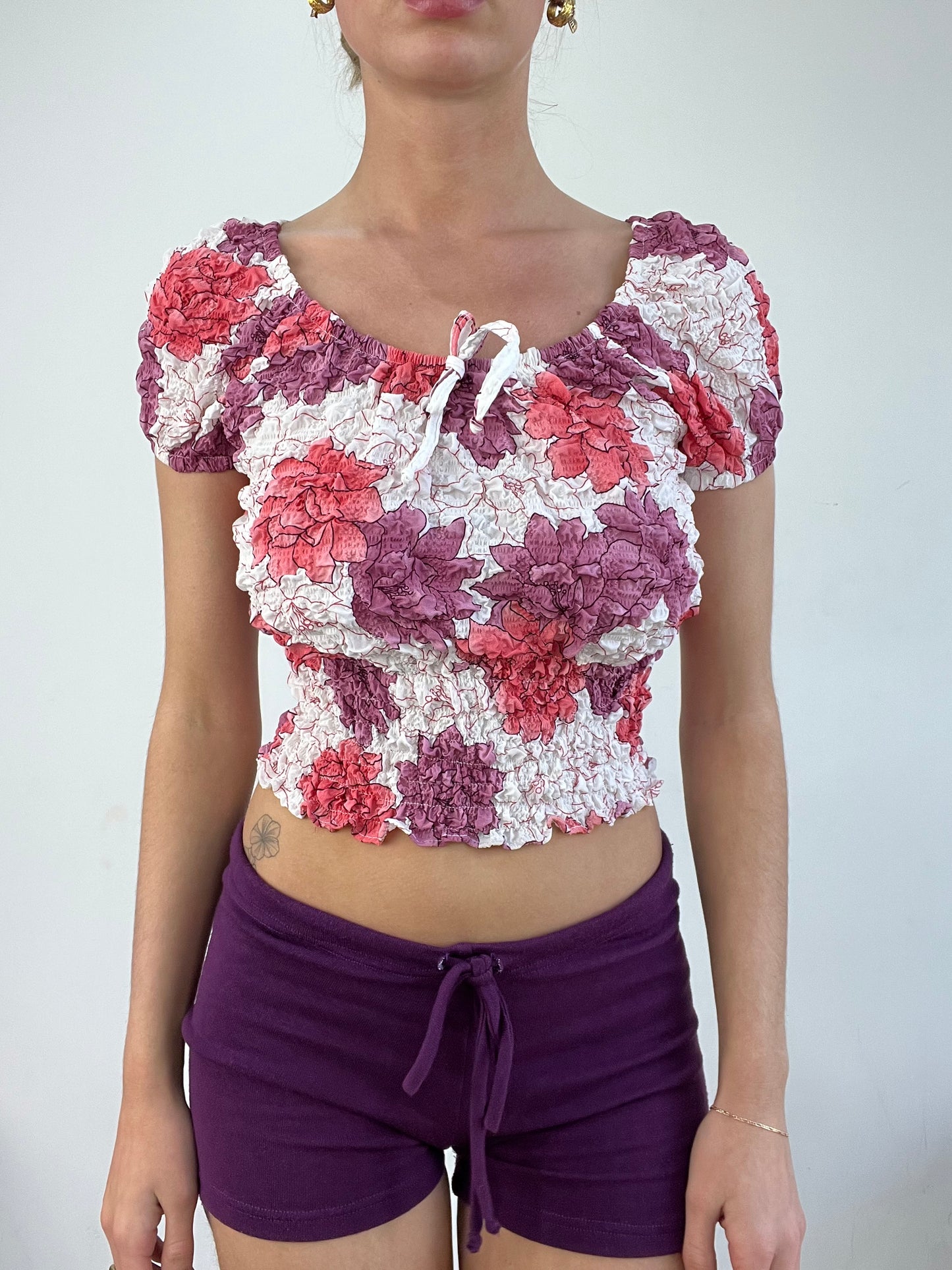 BEST PICKS | small white and pink ruched floral milkmaid style top