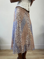 BEST PICKS | small blue and tan midi skirt with floral print