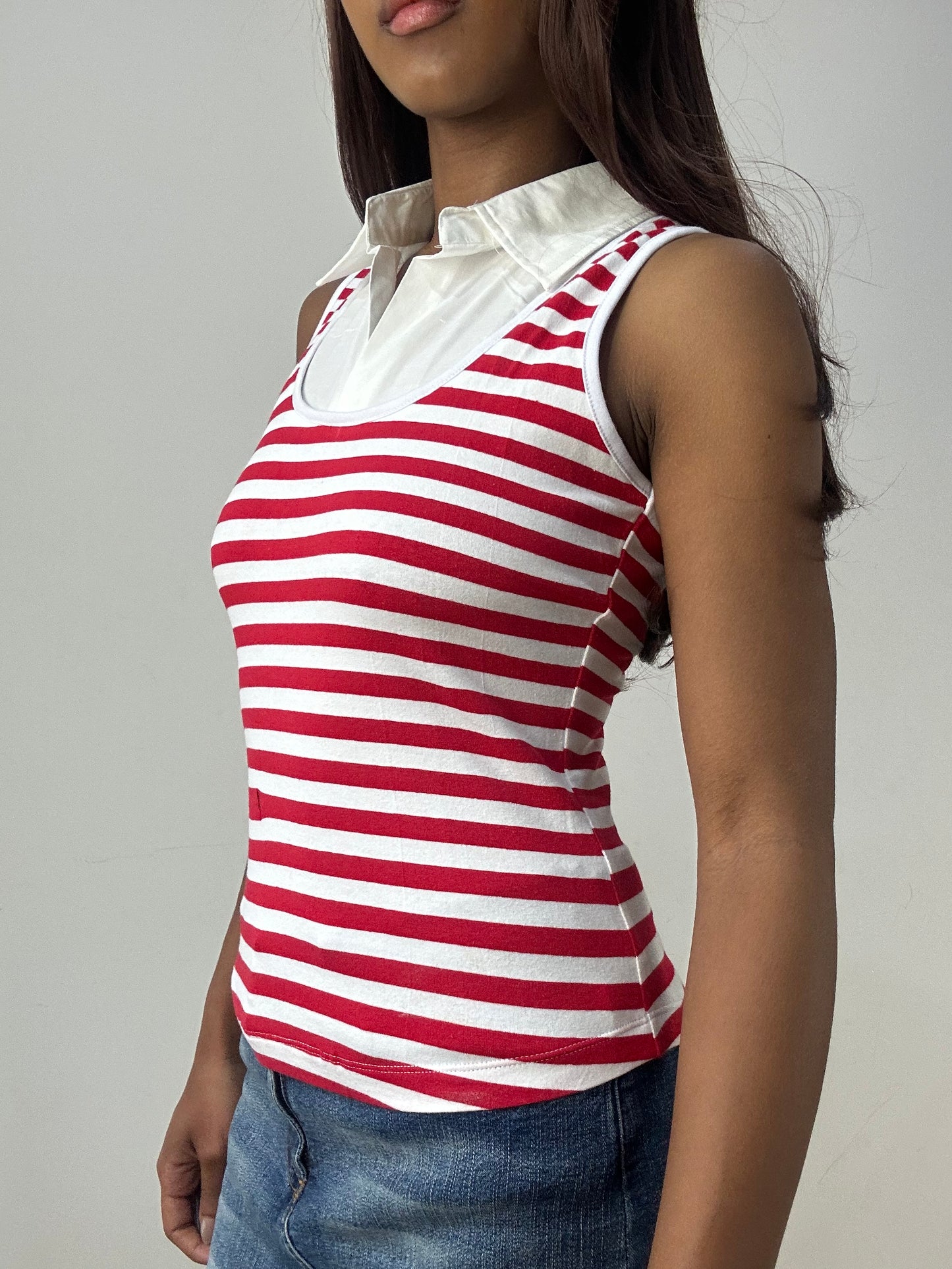 vintage edit thirty-three | extra small white and red sleeveless top with shirt detail