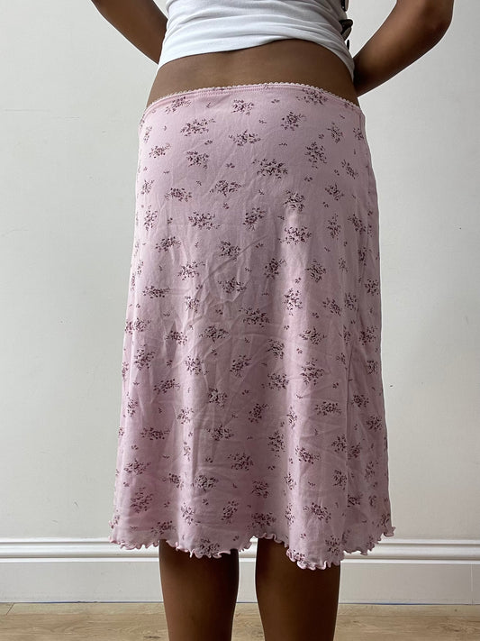 midsummer edit | medium lilac pink midi skirt with floral pattern