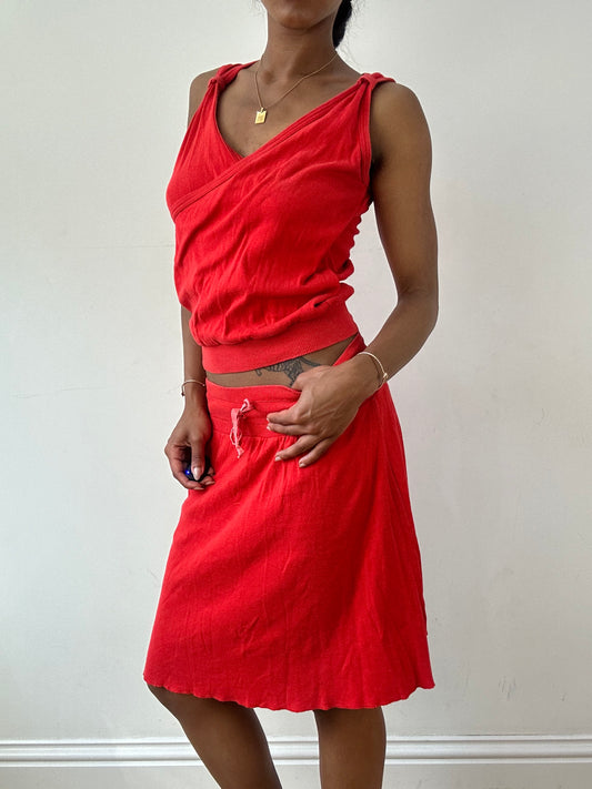 vintage edit twenty-one | small red midi skirt and top matching set