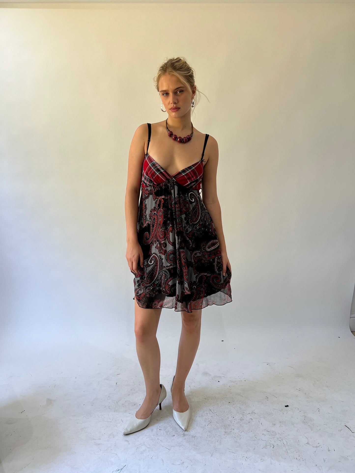 back to school drop | small red and black patterned dress