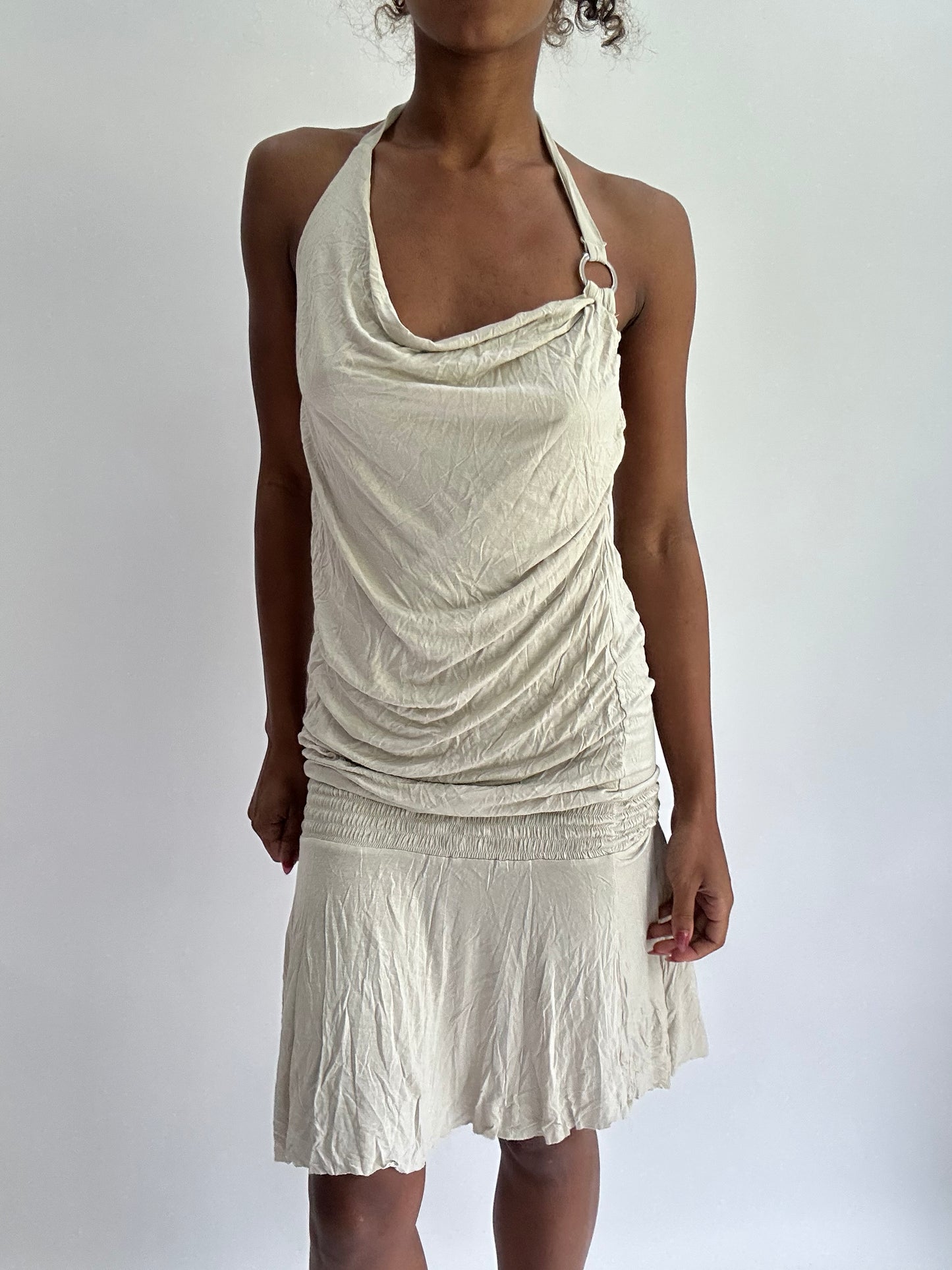 olivia rodrigo drop | small/medium beige draped midi dress
