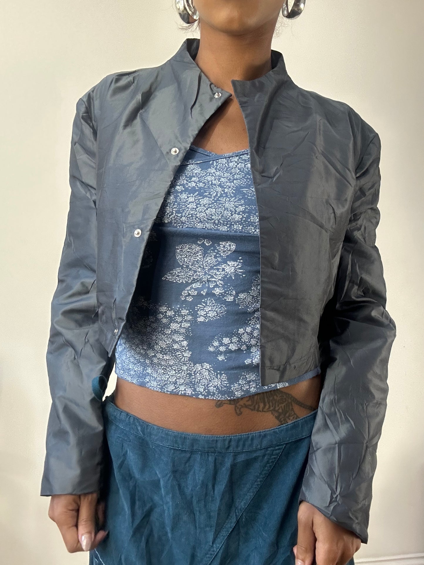 AUTUMN EDIT | medium blue grey iridescent cropped jacket
