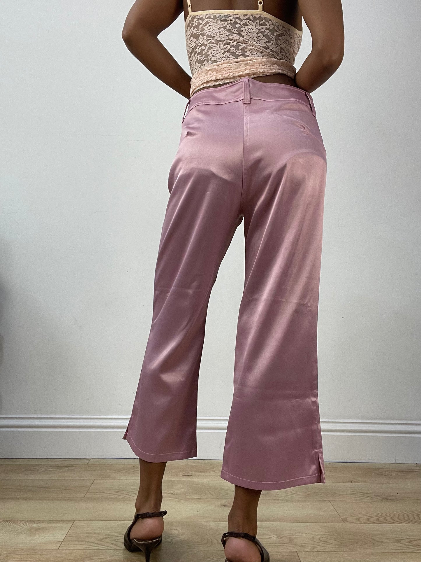 vintage edit: halloween | medium pink satin style cropped trousers