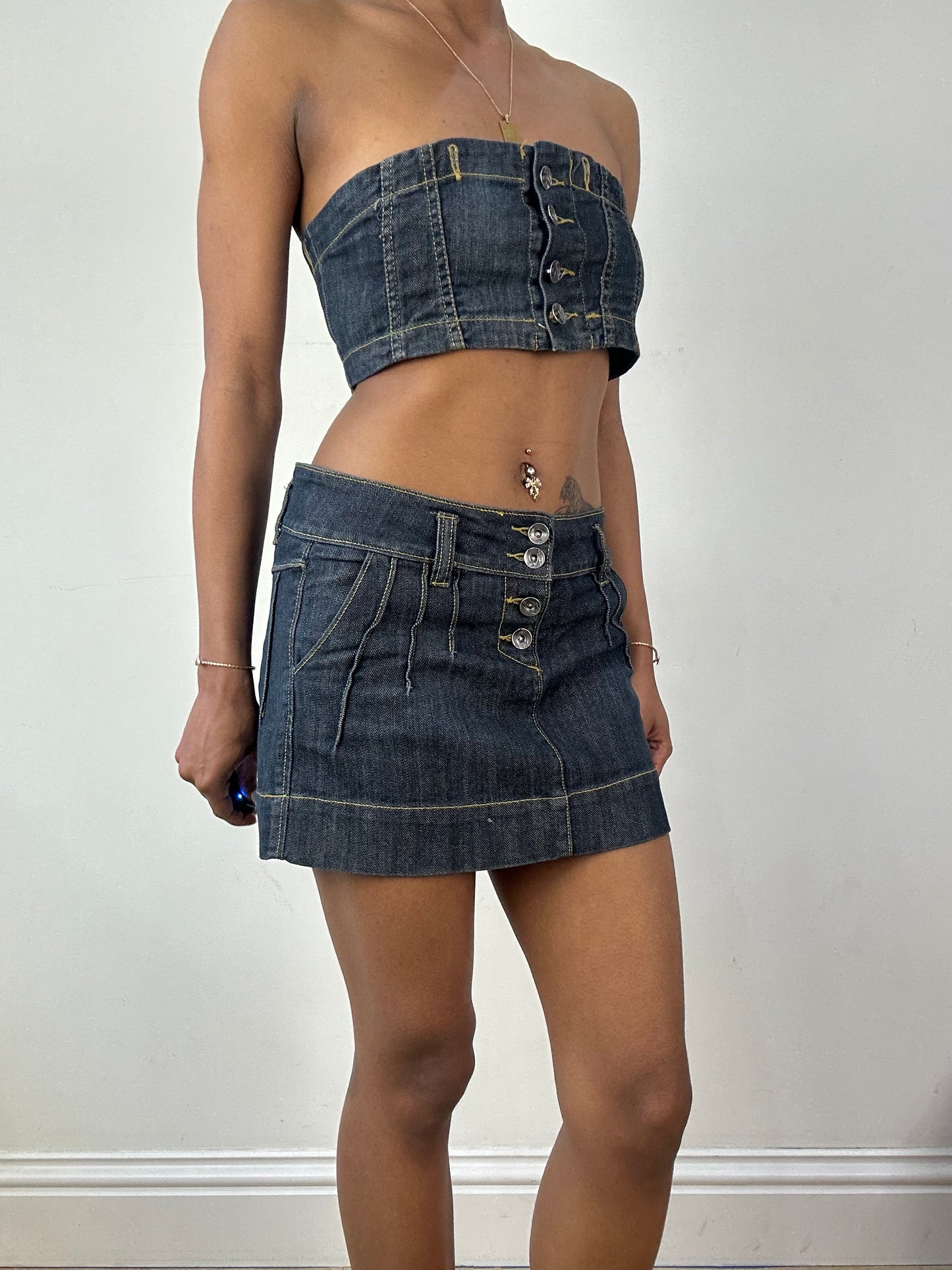 vintage edit eighteen | denim blue bandeau and mini skirt set