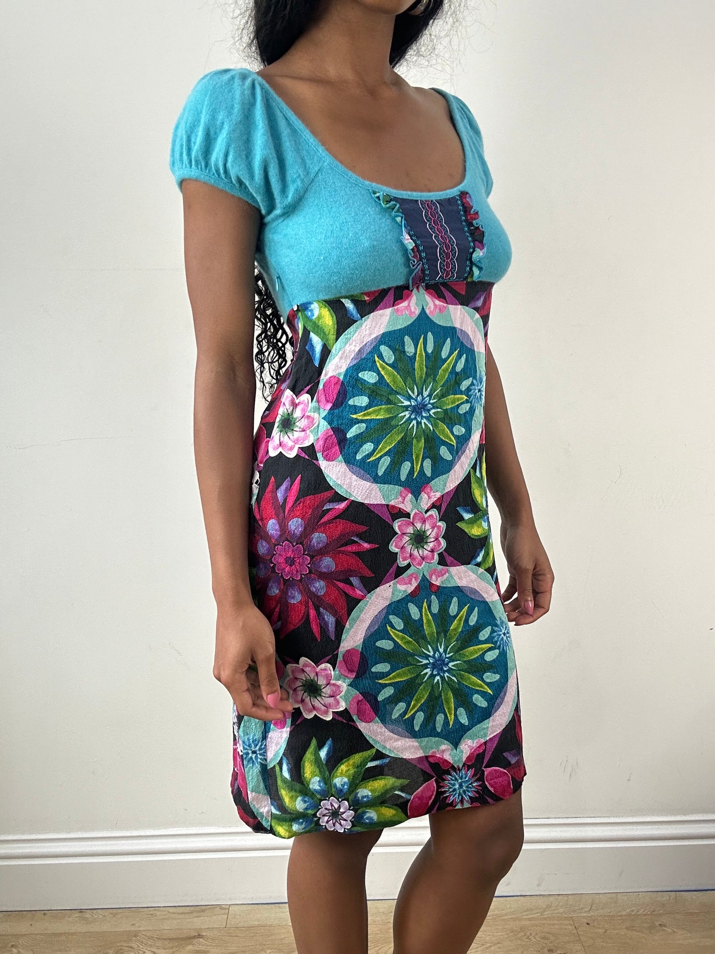 vintage edit: festival | small blue custo barcelona mini dress with floral pattern