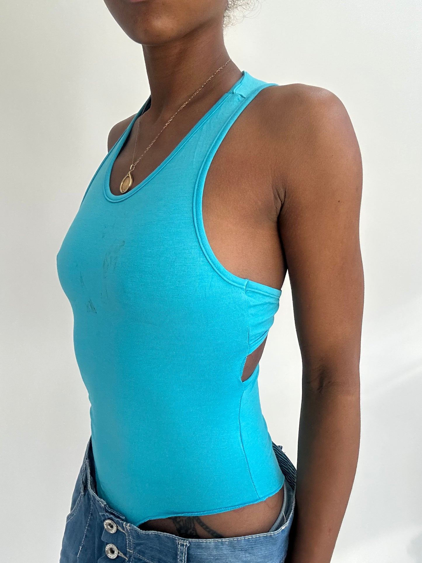 ‼️ | extra small blue cut out back bodysuit tank top