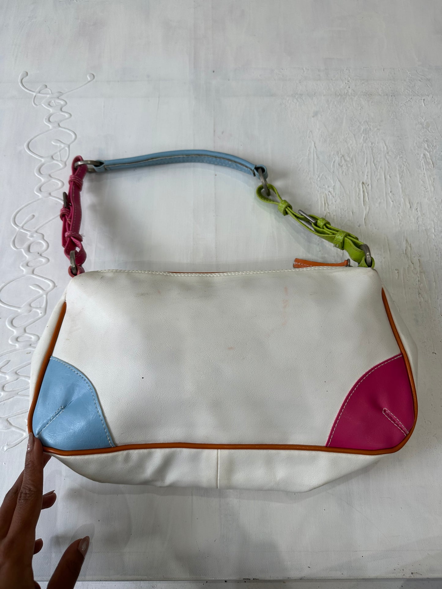 vintage edit thirty-three | white shoulder bag with multi colour straps