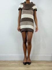 BEST PICKS | small brown knit mini dress with fold over collar