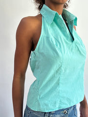 wag drop | Pequeno teal aqua azul halterneck vestido de cabeça feminina
