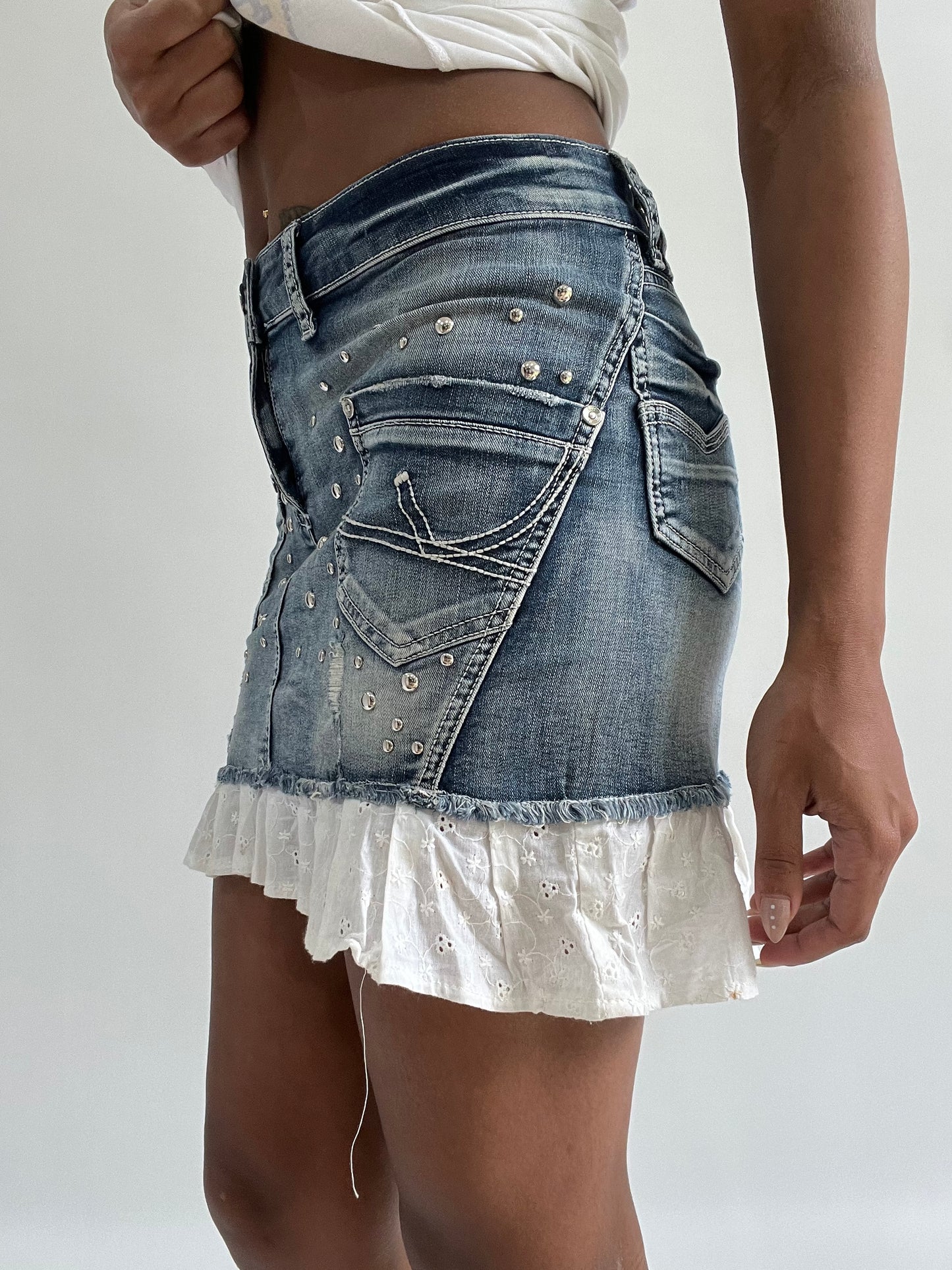 BEST PICKS | small blue denim mini skirt with lace up back