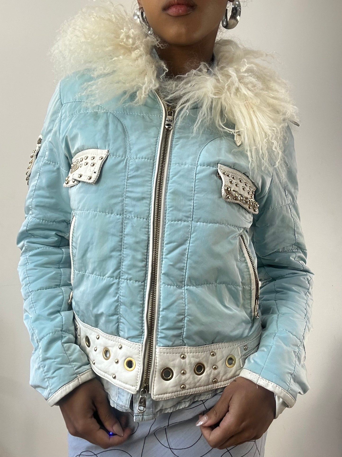AUTUMN EDIT | small blue dual zip jacket with faux fur trim
