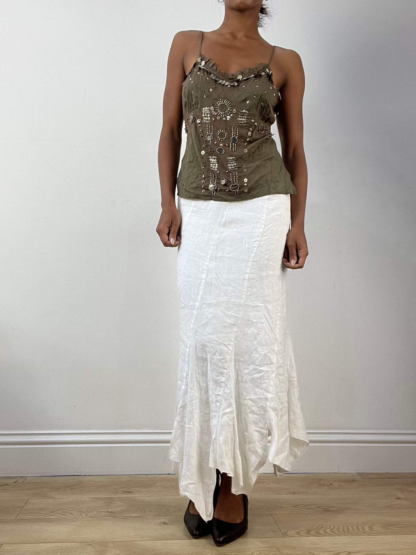 BEST PICKS | extra small white maxi skirt with asymmetric hem