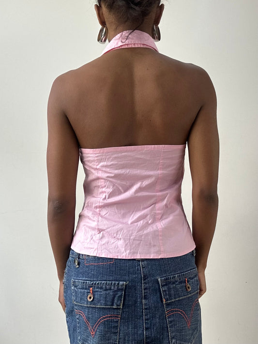 LFW edit | small pink halterneck button up shirt