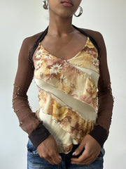 💚vintage edit thirty-one | small brown sheer bolero with gold beading