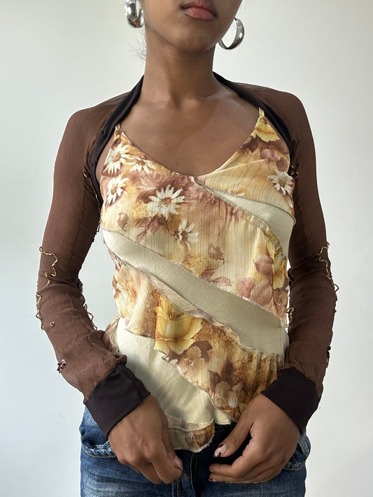 💚Vintage editar treinta y uno | pequeño bolero marrón con abalorios dorados