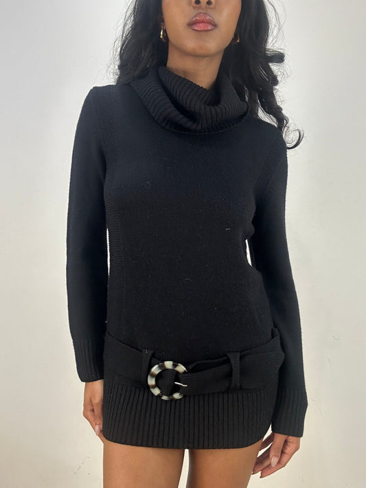 vintage edit fifteen | small black turtleneck dress with built in belt