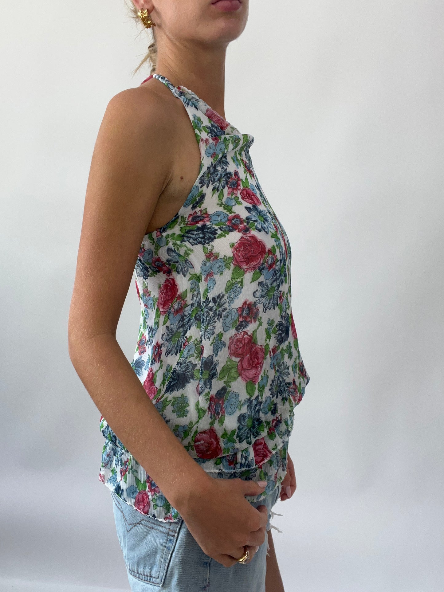 SUMMER SOLSTICE DROP | small mesh floral halterneck top