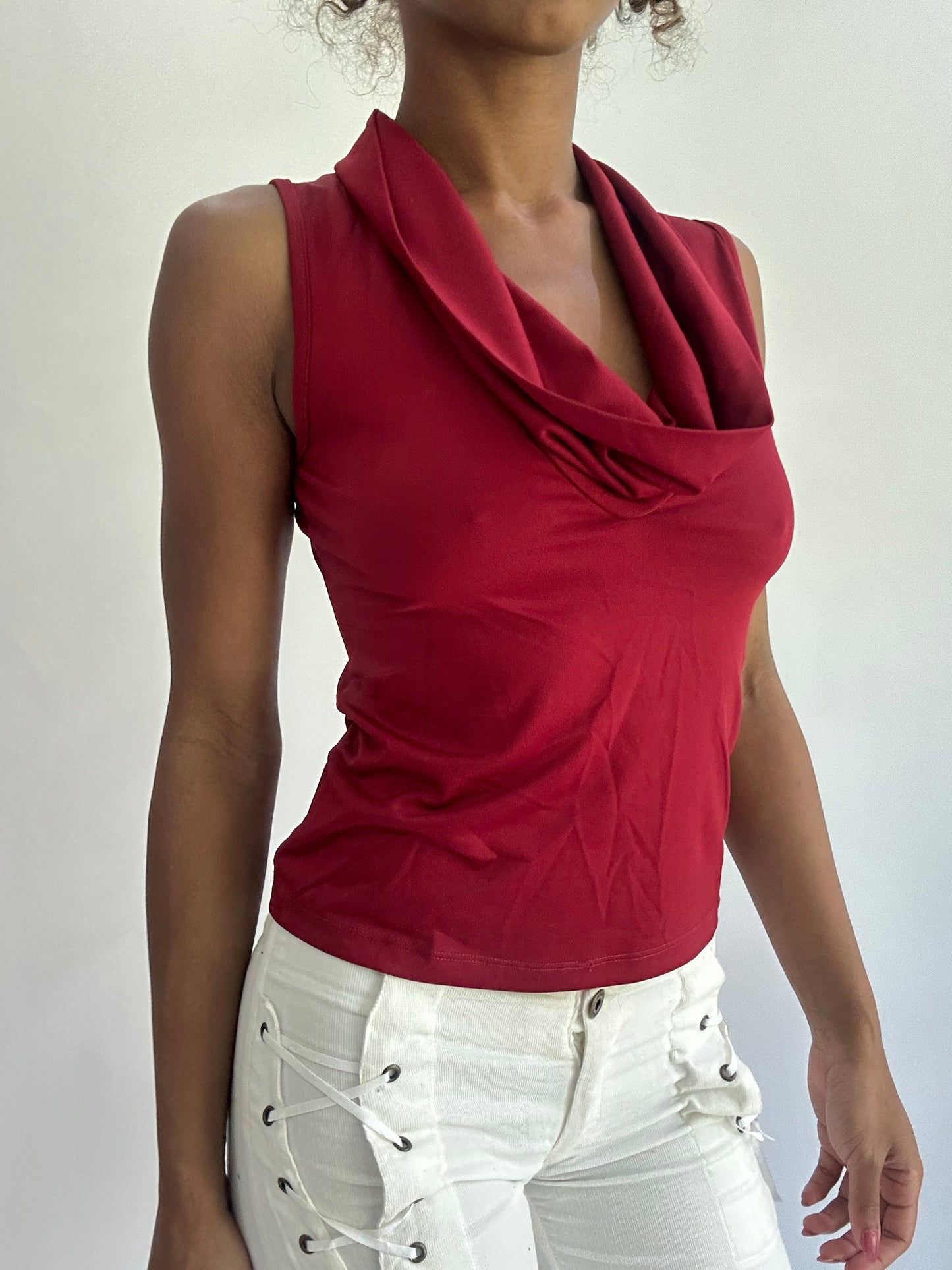 olivia rodrigo drop | small red cowl neck top