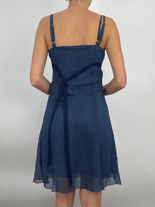ADDISON RAE DROP | small blue polka dot midi dress