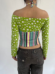 ‼️ | small green polka dot striped long sleeve top