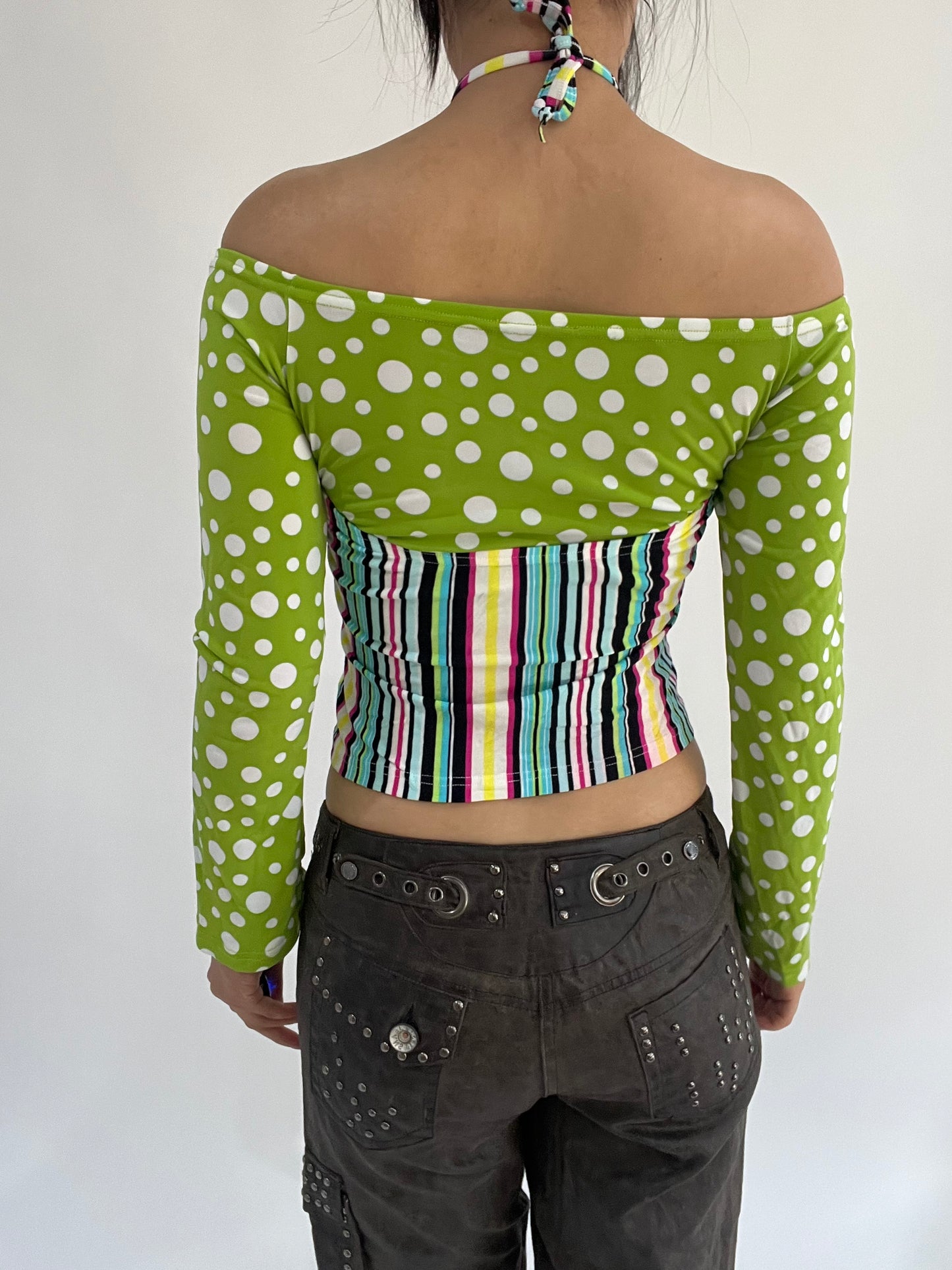 ‼️ | small green polka dot striped long sleeve top