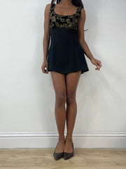 BEST PICKS | extra small black mini dress with floral embroidery