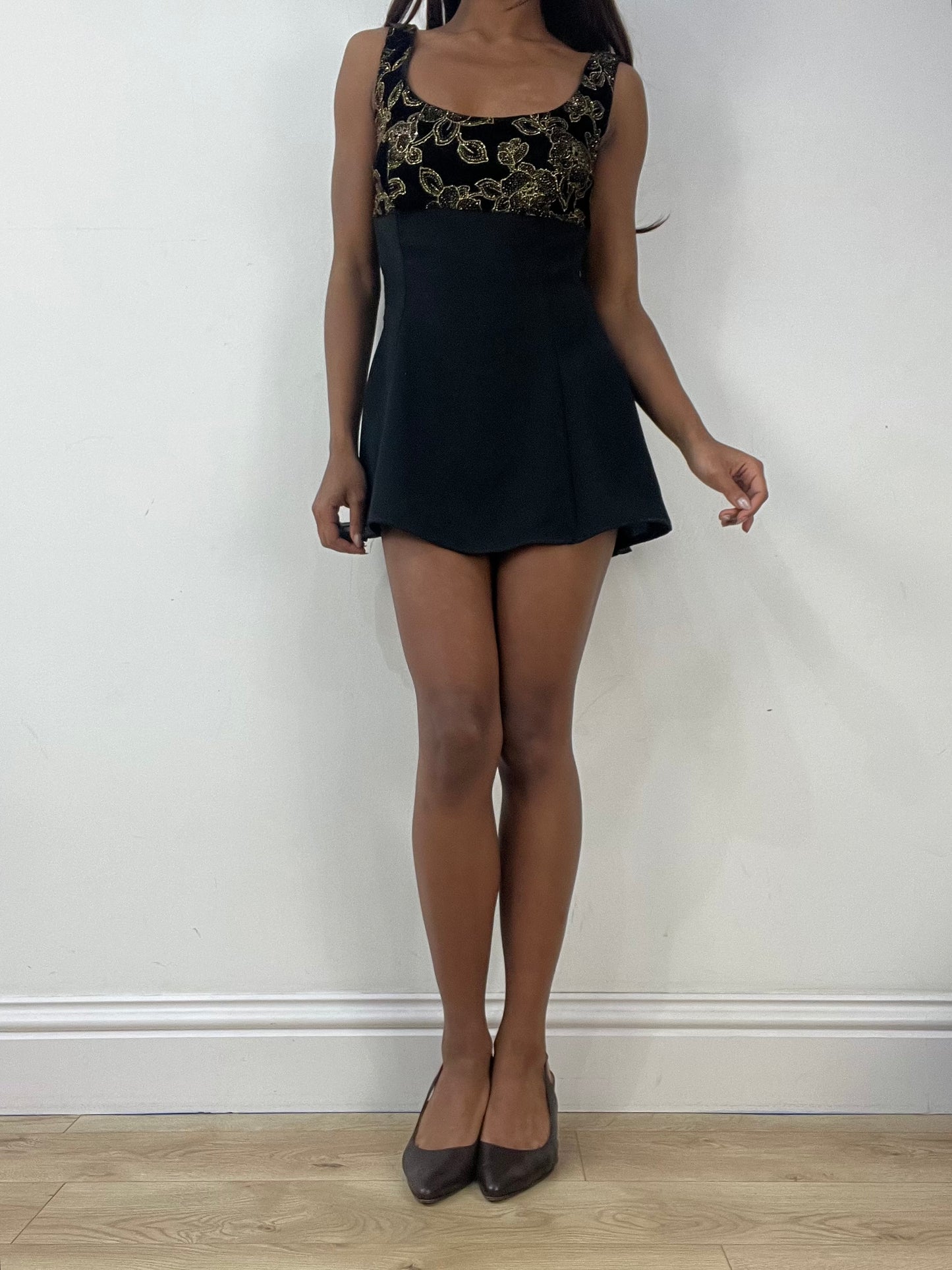 BEST PICKS | extra small black mini dress with floral embroidery