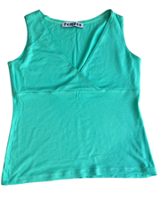 Lorelle Top in Aqua laid flat – front view