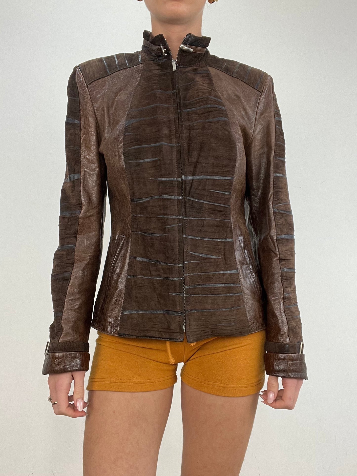 vintage edit ten | small brown leather faux fur jacket