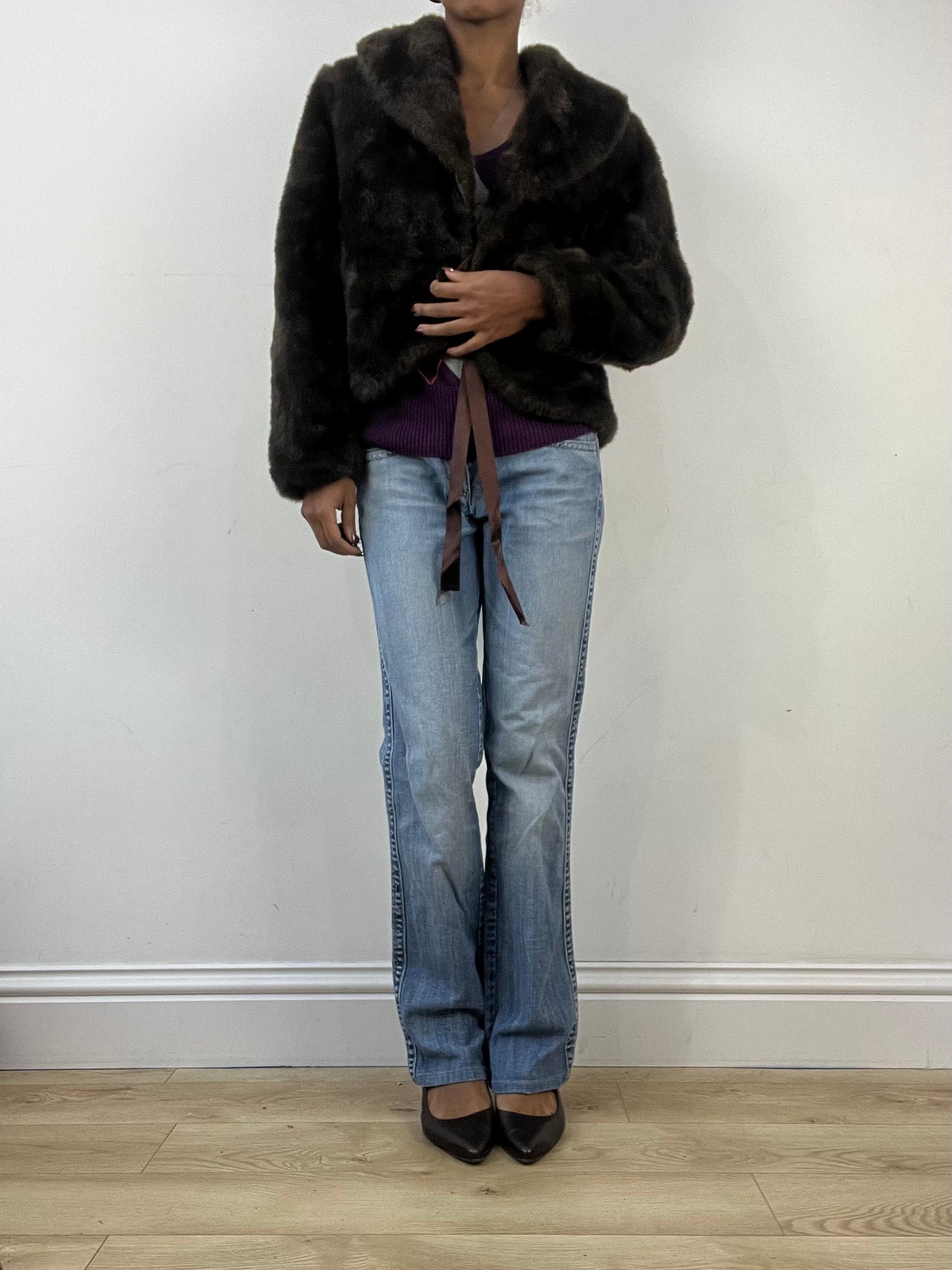 winter edit | medium brown faux fur tie up coat