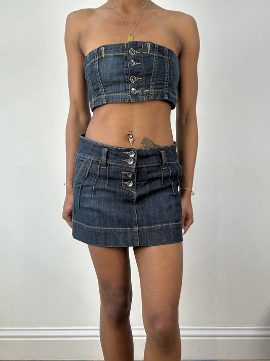 vintage edit eighteen | denim blue bandeau and mini skirt set