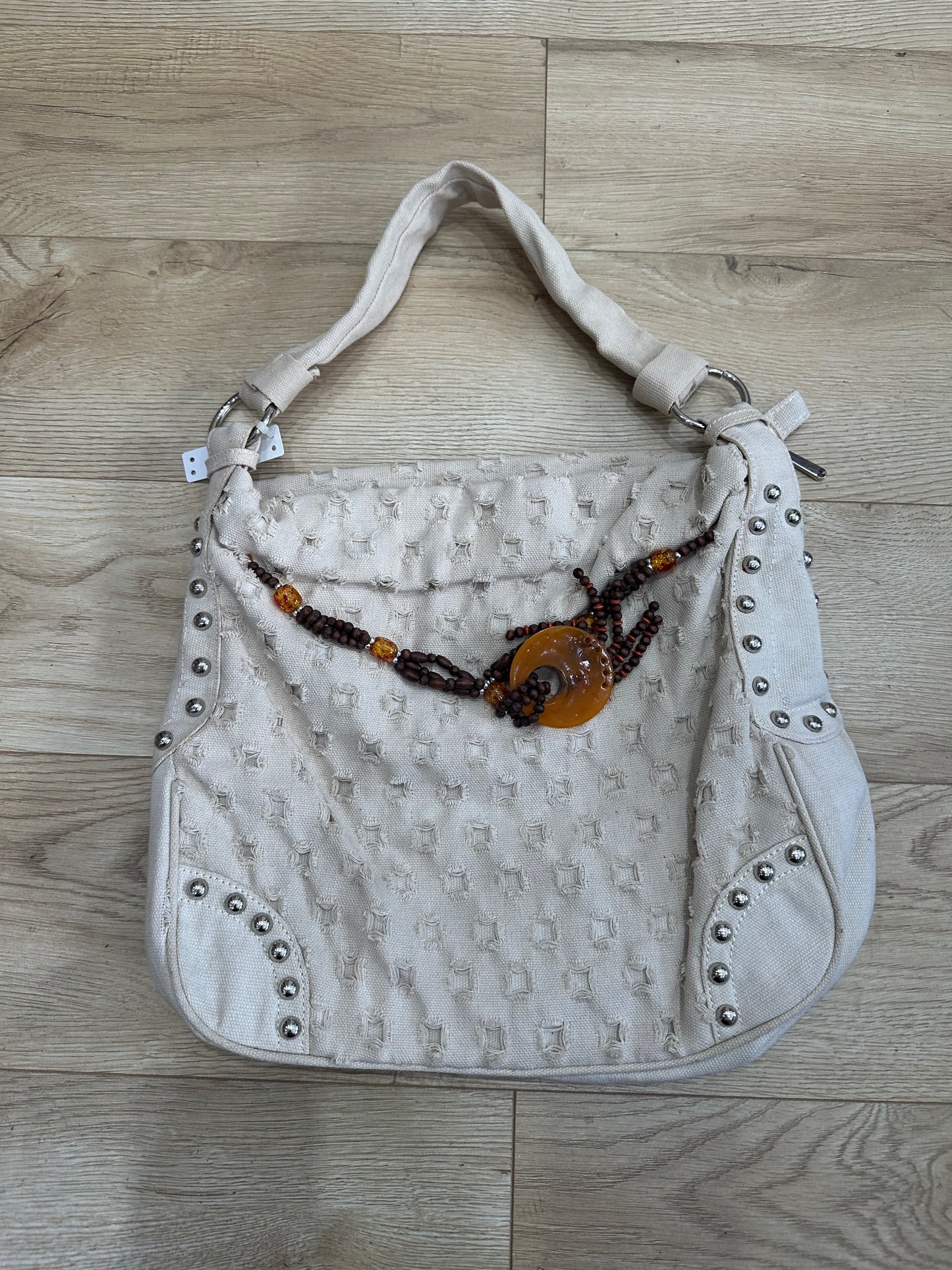 summermaxxing drop | cream studded shoulder bag with beaded detail