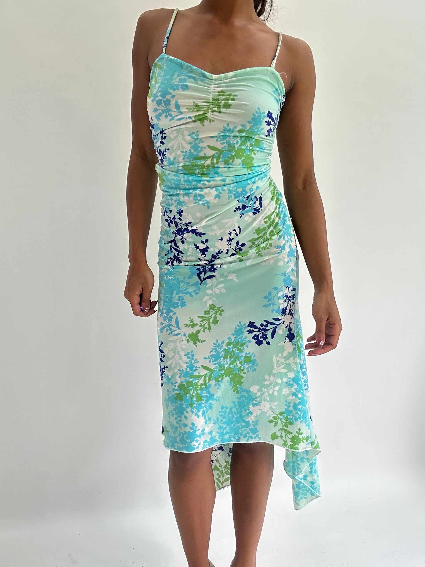 zara larsson drop | small/ medium blue motivi floral midi dress