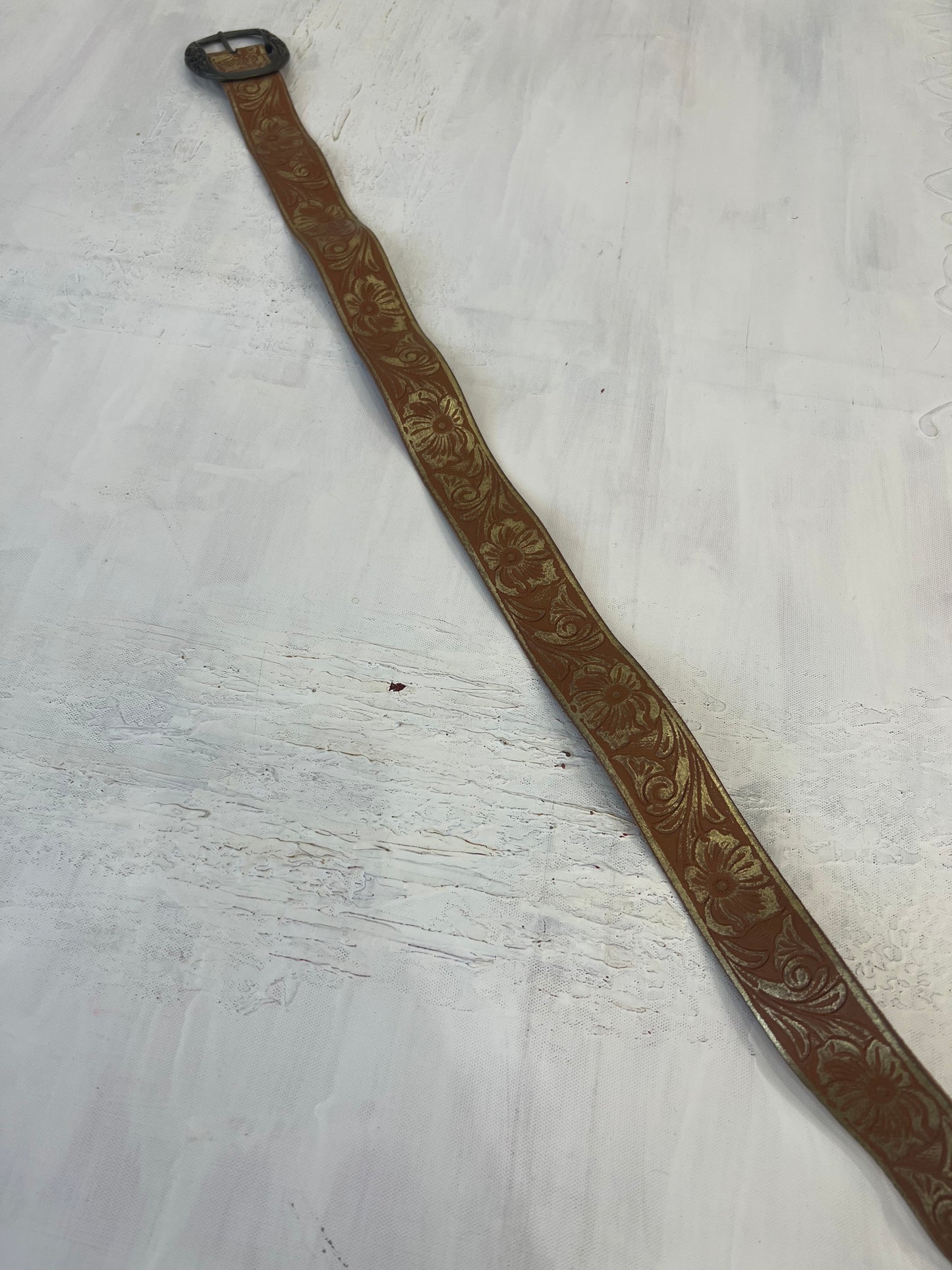 vintage edit sixteen | brown leather floral print belt