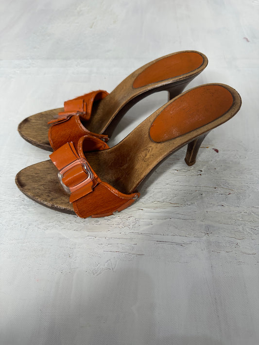 vintage edit twenty-one | orange fur heeled mules